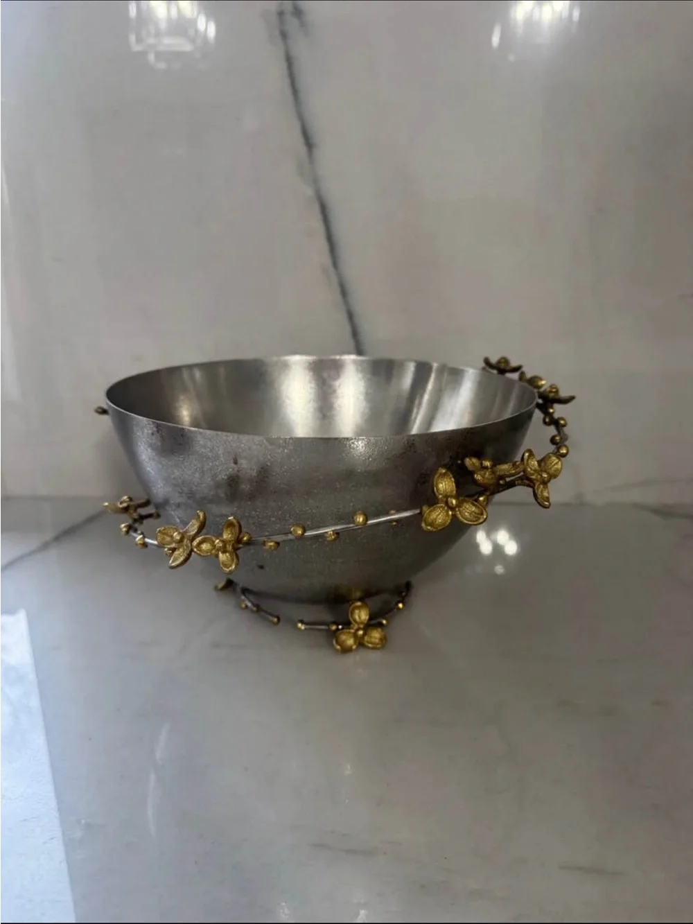 Michael Aram Silver Bowl with Gold Floral Vine Accents